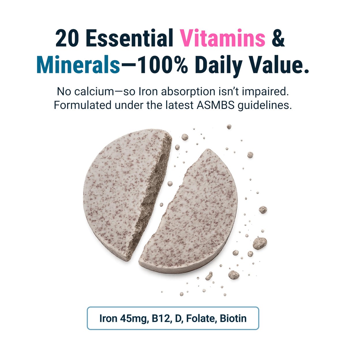 BariatricPal Multivitamin ONE 1 pro Tag! Bariatrisches Multivitamin Kautablette mit 45 mg Eisen | Orange Citrus | Vitamin für Patienten nach bariatrischer Operation | 30 Stück (1 Monatsvorrat)