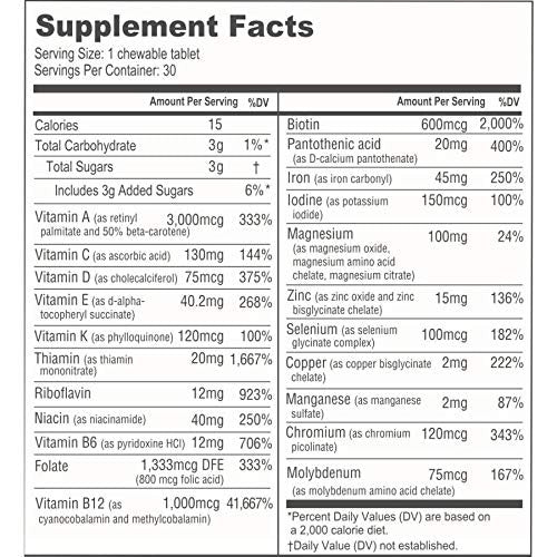 BariatricPal Multivitamin ONE 1 pro Tag! Bariatrisches Multivitamin Kautablette mit 45 mg Eisen | Orange Citrus | Vitamin für Patienten nach bariatrischer Operation | 30 Stück (1 Monatsvorrat)