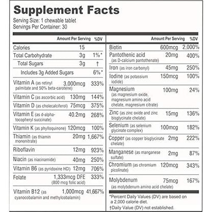 BariatricPal Multivitamin ONE 1 pro Tag! Bariatrisches Multivitamin Kautablette mit 45 mg Eisen | Orange Citrus | Vitamin für Patienten nach bariatrischer Operation | 30 Stück (1 Monatsvorrat)