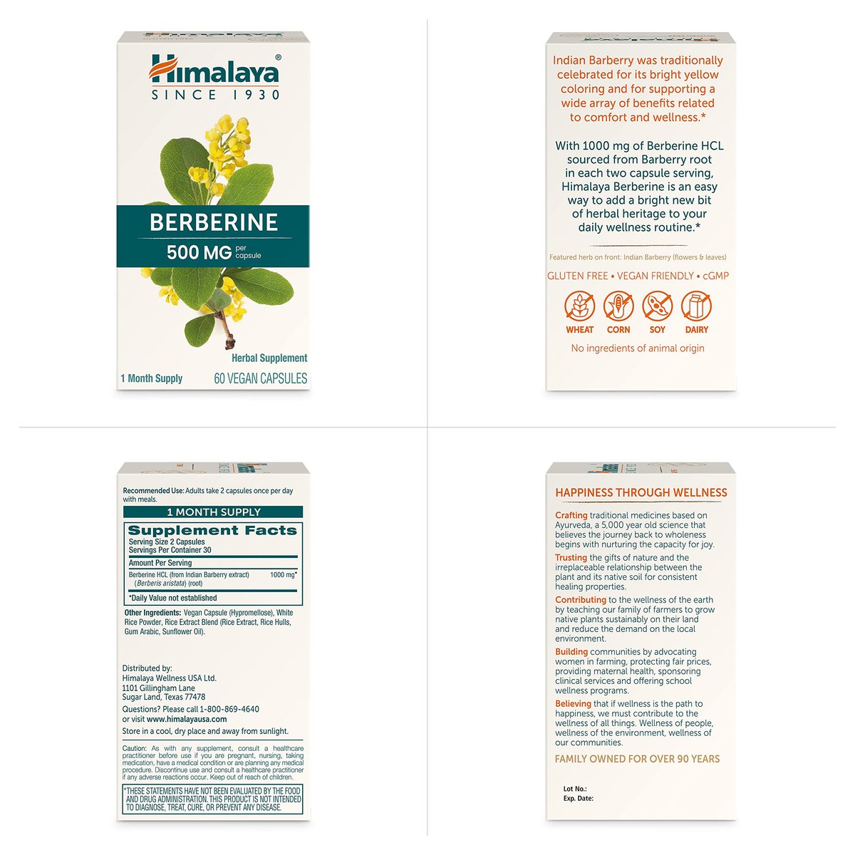 Himalaya Berberin – Pflanzliches Nahrungsergänzungsmittel zur Unterstützung des normalen Stoffwechsels, der Immun- und Verdauungsgesundheit – Vegan, glutenfrei, 500 mg, 60 Kapseln