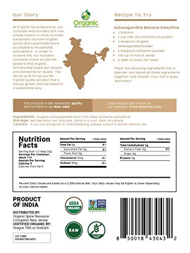 Bio Ashwagandha Wurzelpulver - 8 Unzen | Laborgeprüfte Reinheit | Nachfüllbarer Kraftbeutel, Nicht-GVO, Indischer Ginseng, Withania Somnifera - 100% Roh aus Indien