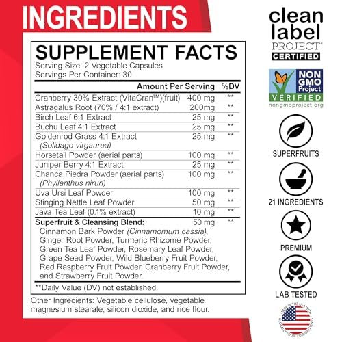 Nierenreinigung Entgiftungsunterstützung Nahrungsergänzungsmittel - Natürliche Cranberry, Wacholderbeeren, Buchu & Uva Ursi Extrakt zur Unterstützung von Nieren, Blase und Harntrakt - Kräuter-Nierenmischung Kapseln