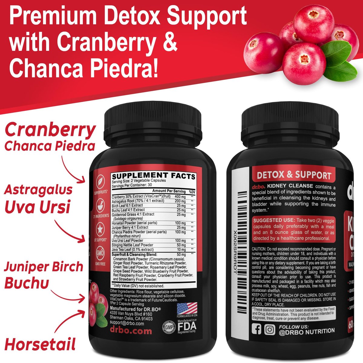 Nierenreinigung Entgiftungsunterstützung Nahrungsergänzungsmittel - Natürliche Cranberry, Wacholderbeeren, Buchu & Uva Ursi Extrakt zur Unterstützung von Nieren, Blase und Harntrakt - Kräuter-Nierenmischung Kapseln