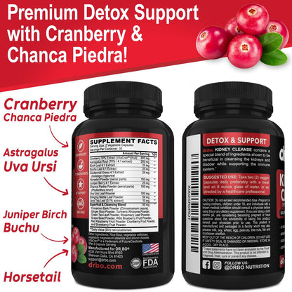 Nierenreinigung Entgiftungsunterstützung Nahrungsergänzungsmittel - Natürliche Cranberry, Wacholderbeeren, Buchu & Uva Ursi Extrakt zur Unterstützung von Nieren, Blase und Harntrakt - Kräuter-Nierenmischung Kapseln