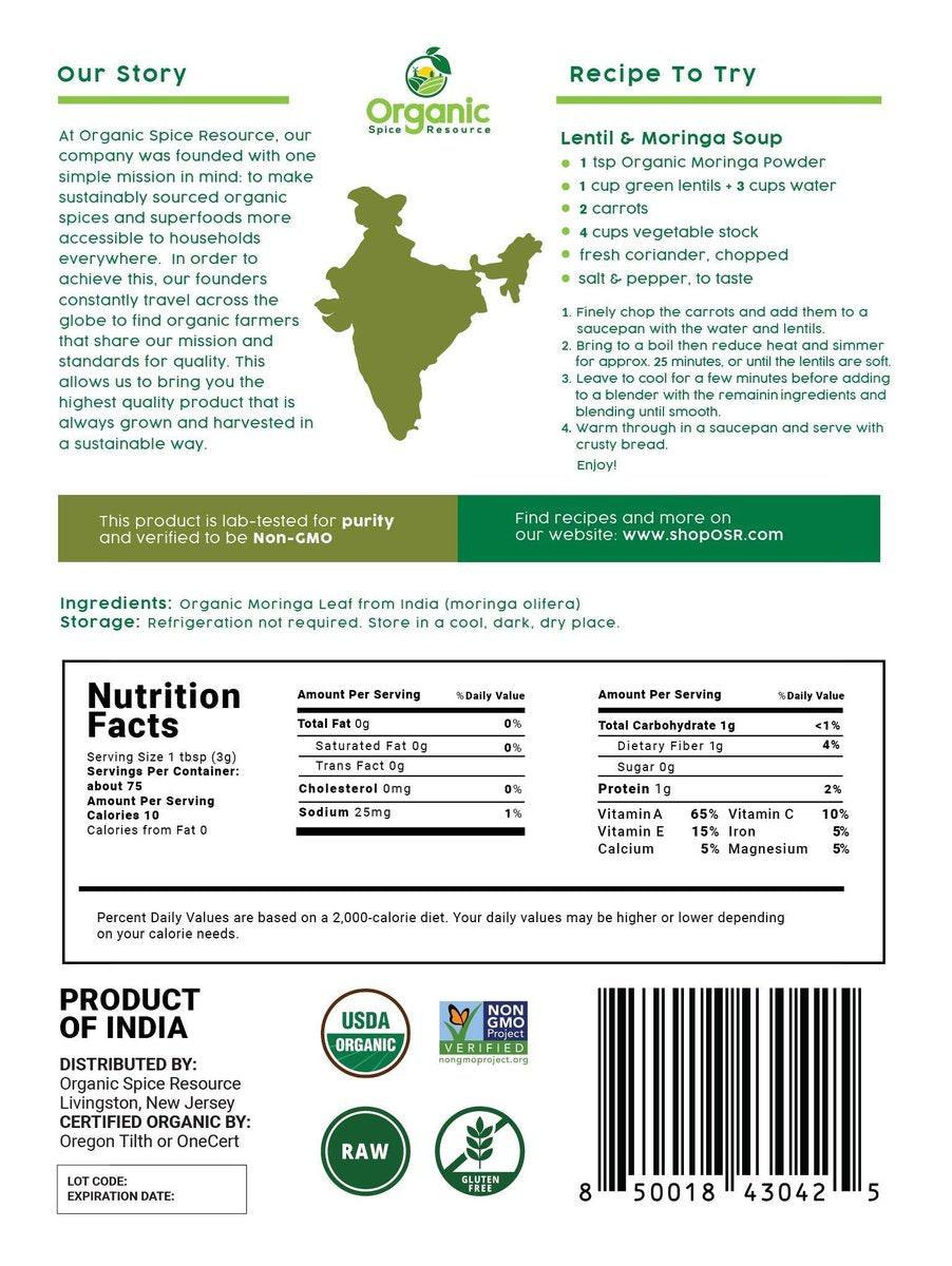 Bio Moringa Pulver - 226 g (8 oz) | USDA Bio, Nicht-GVO, Koscher, Halal, Moringa Oleifera Pulver - 100 % roh und natürlich