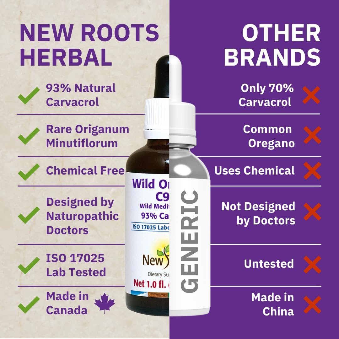 NEW ROOTS HERBAL | Wildes Oreganoöl Tropfen - (547 Portionen) | Oreganoöl Extrakt mit 93 % Carvacrol (30 ml), Nicht-GVO
