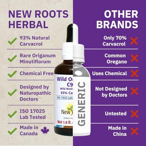 NEW ROOTS HERBAL | Wildes Oreganoöl Tropfen - (547 Portionen) | Oreganoöl Extrakt mit 93 % Carvacrol (30 ml), Nicht-GVO