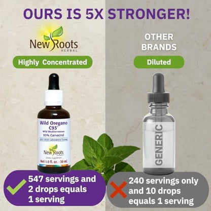NEW ROOTS HERBAL | Wildes Oreganoöl Tropfen - (547 Portionen) | Oreganoöl Extrakt mit 93 % Carvacrol (30 ml), Nicht-GVO