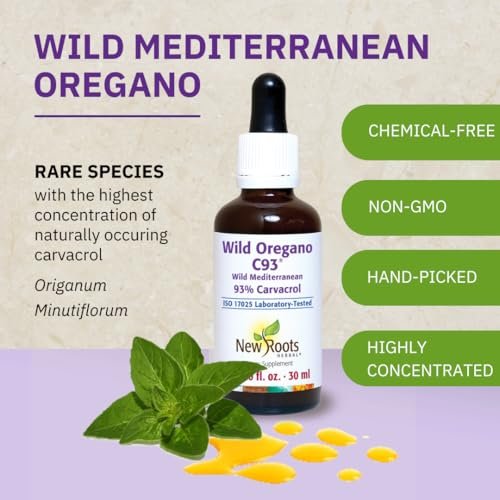 NEW ROOTS HERBAL | Wildes Oreganoöl Tropfen - (547 Portionen) | Oreganoöl Extrakt mit 93 % Carvacrol (30 ml), Nicht-GVO