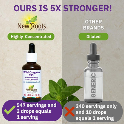 NEW ROOTS HERBAL | Wildes Oreganoöl Tropfen - (547 Portionen) | Oreganoöl Extrakt mit 93 % Carvacrol (30 ml), Nicht-GVO