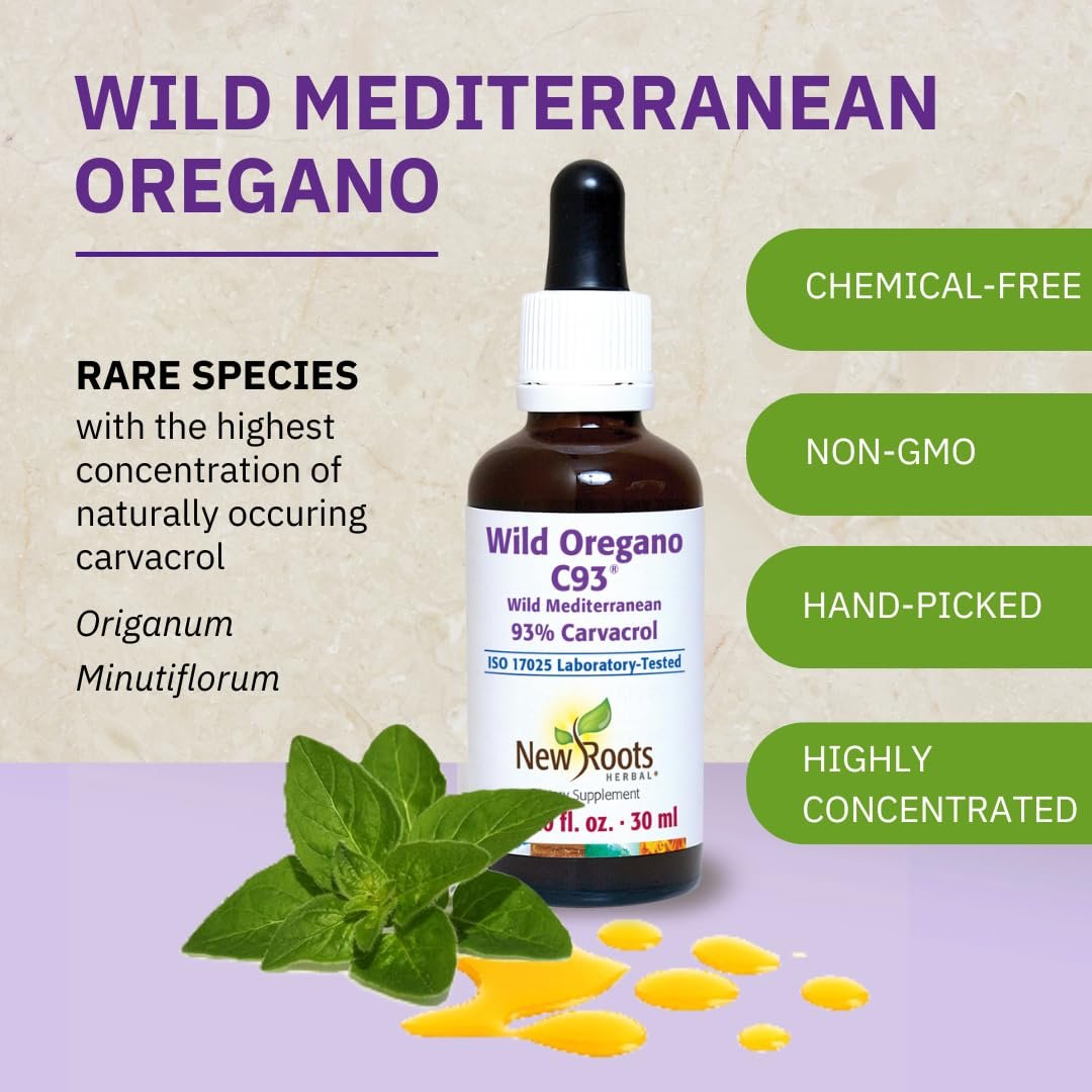 NEW ROOTS HERBAL | Wildes Oreganoöl Tropfen - (547 Portionen) | Oreganoöl Extrakt mit 93 % Carvacrol (30 ml), Nicht-GVO