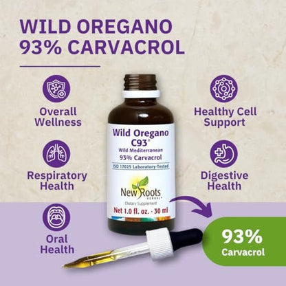 NEW ROOTS HERBAL | Wildes Oreganoöl Tropfen - (547 Portionen) | Oreganoöl Extrakt mit 93 % Carvacrol (30 ml), Nicht-GVO