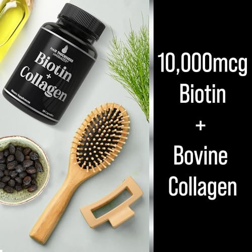 Biotin- und Kollagenpräparat – 10.000 mcg Biotin + Rinderkollagen für dünner werdendes und brüchiges Haar. Fortschrittlicher 2-in-1-Vitaminkomplex. Unterstützt dickeres, gesünderes Haarwachstum für Frauen und Männer