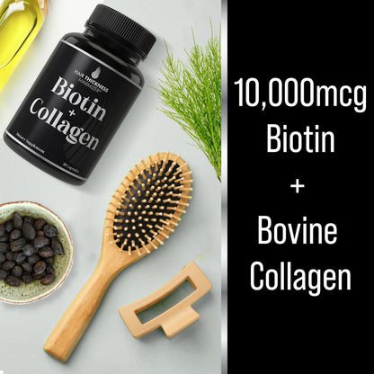 Biotin- und Kollagenpräparat – 10.000 mcg Biotin + Rinderkollagen für dünner werdendes und brüchiges Haar. Fortschrittlicher 2-in-1-Vitaminkomplex. Unterstützt dickeres, gesünderes Haarwachstum für Frauen und Männer