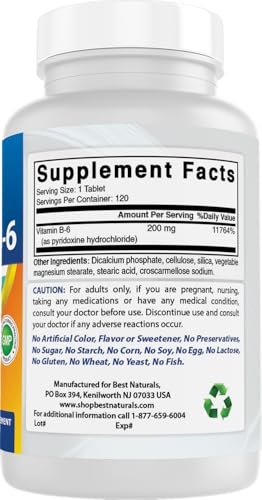 Best Naturals Vitamin B6 200mg für Erwachsene, 120 Tabletten
