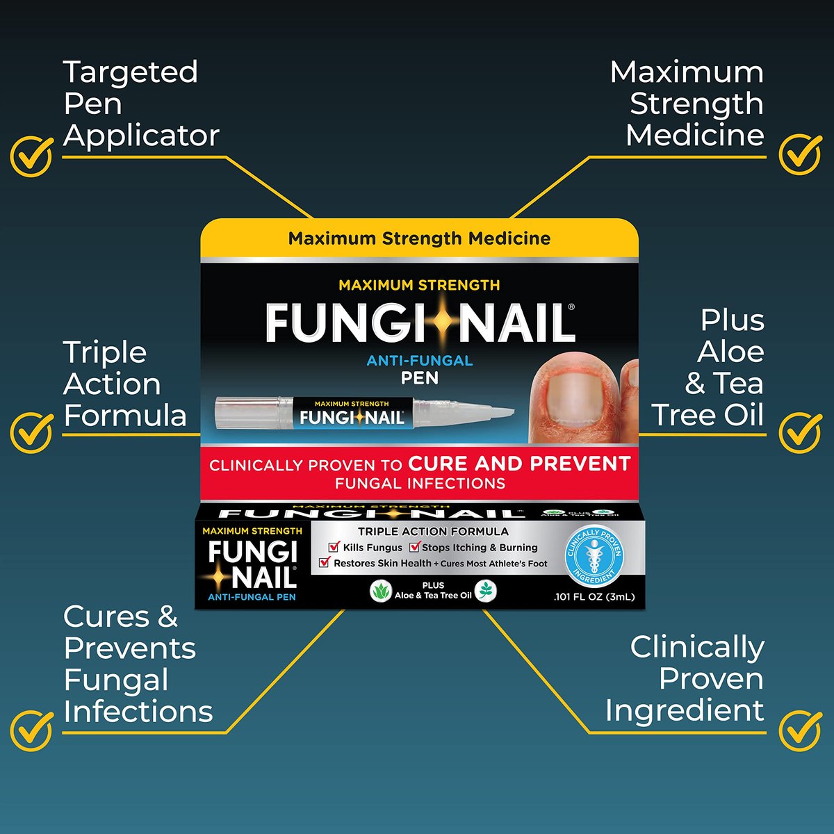 Fungi-Nail Stift-Applikator Anti-Pilz-Lösung – Tötet Pilze, die zu Nagel- und Fußpilz führen können, mit Tolnaftat & klinisch erwiesen zur Heilung und Vorbeugung von Pilzinfektionen | 0,20 Fl Oz (Packung mit 2)