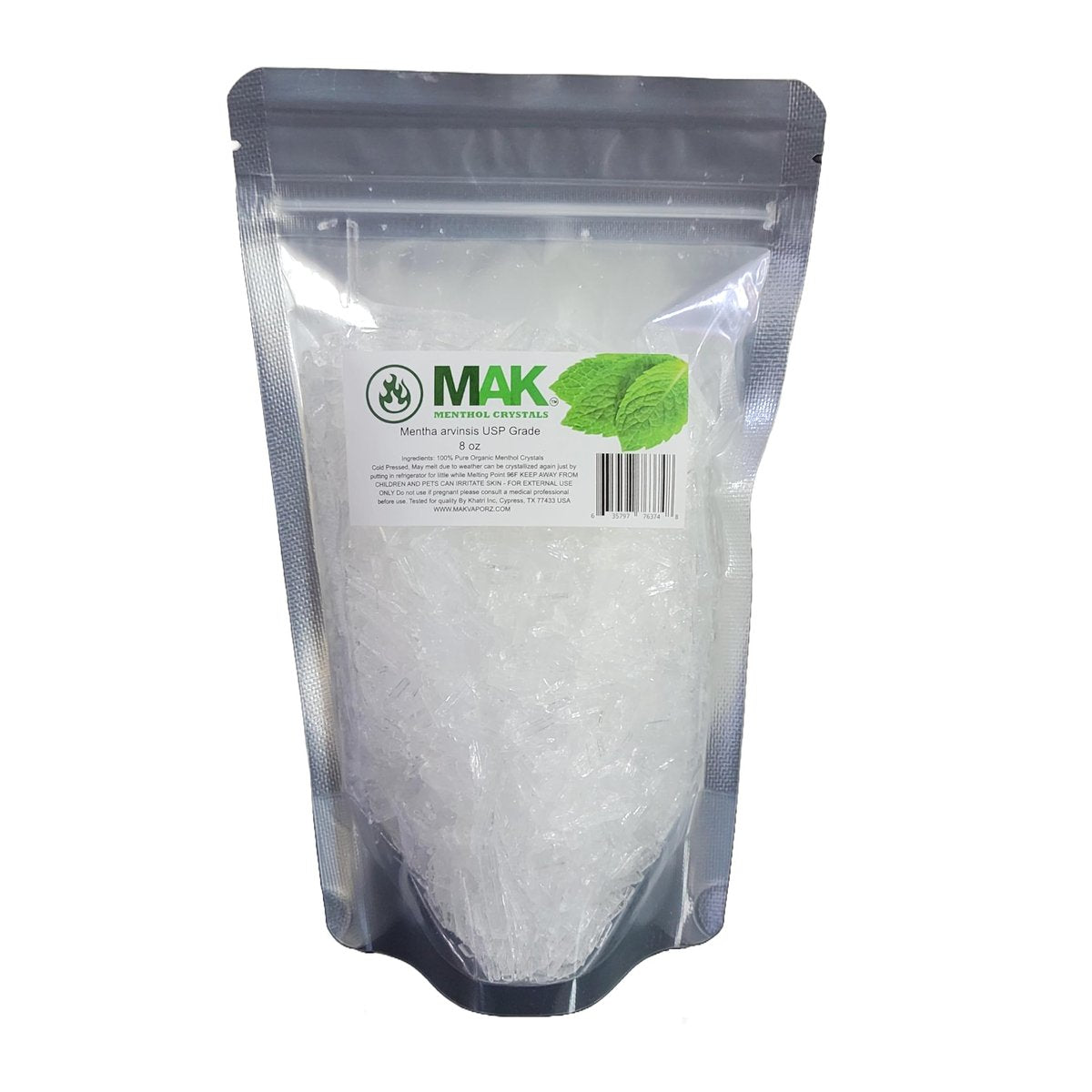 Mak Menthol Kristalle 8 oz - Reine Bio 100% Natürliche Mentholkristalle aus Minze - Nachfüllbarer Standbeutel für langanhaltende Frische