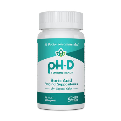 pH-D Feminine Health Support – 600 mg Borsäure-Zäpfchen für vaginale Frische – 36 Stück