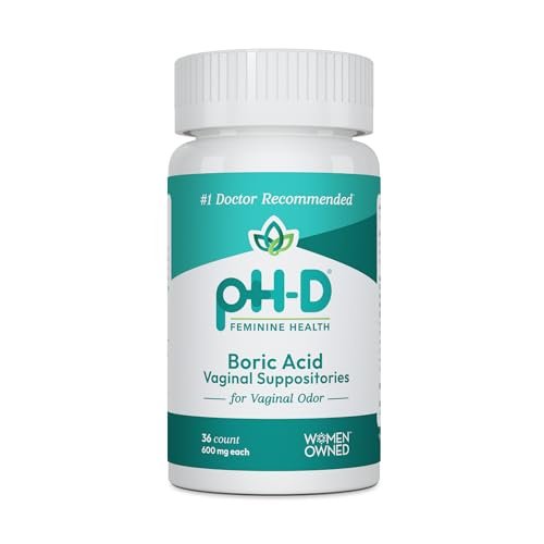 pH-D Feminine Health Support – 600 mg Borsäure-Zäpfchen für vaginale Frische – 36 Stück