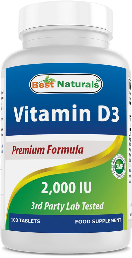 Best Naturals Vitamin D3 2000 IE (50 µg) – 100 Tabletten – 100-Tage-Vorrat – Unterstützt Immunsystem, starke Knochen und Zähne & Muskelfunktion