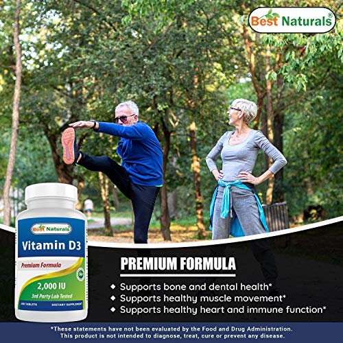 Best Naturals Vitamin D3 2000 IE (50 µg) – 100 Tabletten – 100-Tage-Vorrat – Unterstützt Immunsystem, starke Knochen und Zähne & Muskelfunktion