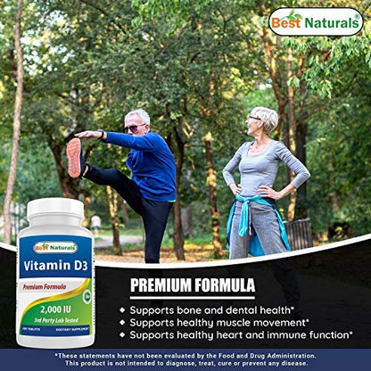 Best Naturals Vitamin D3 2000 IE (50 µg) – 100 Tabletten – 100-Tage-Vorrat – Unterstützt Immunsystem, starke Knochen und Zähne & Muskelfunktion