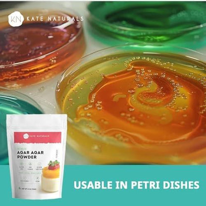 Kate Naturals Agar Agar Pulver – Vegane Gelatine-Alternative für Kochen & Petrischalen (113g, pflanzlich, Halal)