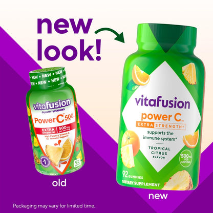 Vitafusion Extra Stark Power C Gummivitamine – Immununterstützung mit tropisch-zitrusfruchtigem Geschmack, 92 Stück