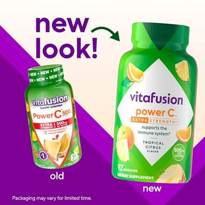Vitafusion Extra Stark Power C Gummivitamine – Immununterstützung mit tropisch-zitrusfruchtigem Geschmack, 92 Stück