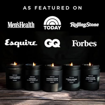 Craft & Kin Premium Vintage Lederkerze | Schwarze Duftkerzen für Männer | Langanhaltend mit 45 Stunden Brenndauer, 7,6 oz | Sojakerzen | Aromatherapie zu Hause | Geschenke für Männer