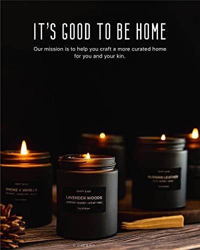 Craft & Kin Premium Smoky Fireside Duftkerze | Herrenkerze mit Holzdocht | 45 Stunden Brenndauer - 7,6 oz
