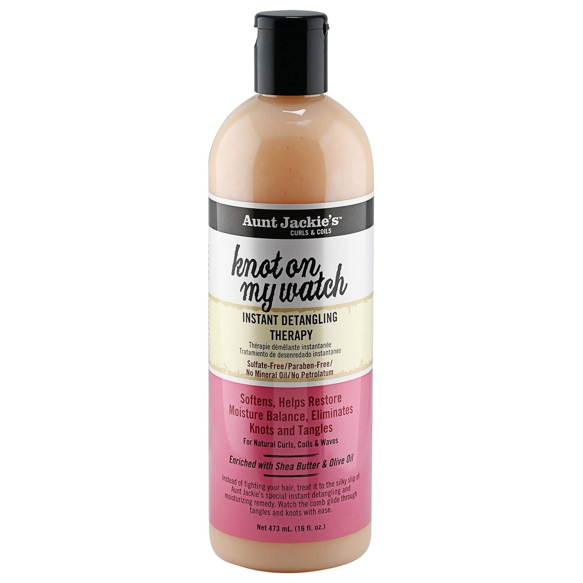 Aunt Jackie's Curls and Coils Knot On My Watch Sofort-Haarentwirrungspray für natürliche Locken, Wellen und Spiralen – mit Sheabutter, 473 ml