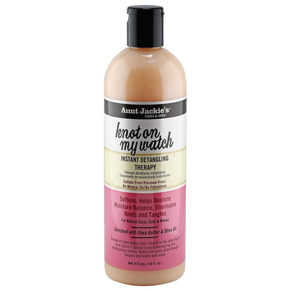 Aunt Jackie's Curls and Coils Knot On My Watch Sofort-Haarentwirrungspray für natürliche Locken, Wellen und Spiralen – mit Sheabutter, 473 ml