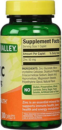 Spring Valley – Zink 50 mg, 200 Tabletten, 2er-Pack – Nahrungsergänzungsmittel für die tägliche Einnahme