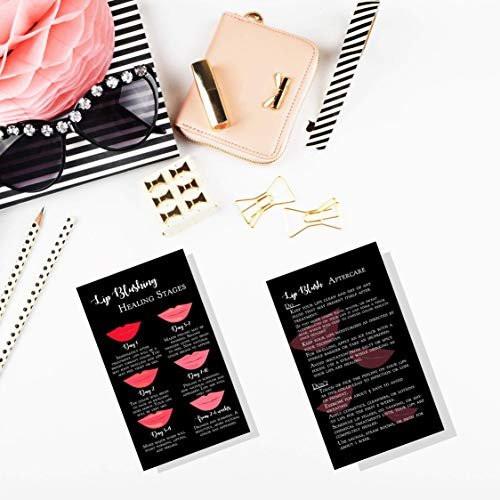 Boutique Marketing LLC Lippenbläschen Heilungsstadien & Pflegeanleitungskarten | 50 Stück | Doppelseitig 2 x 3,5 Zoll Visitenkarte | Schwarz mit rotem Lippen-Design