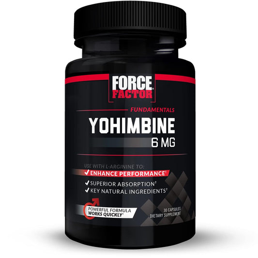 Force Factor Yohimbin Nahrungsergänzungsmittel für Männer, Yohimbe Rindenextrakt mit verbesserter Absorption für mehr Leistung, 6 mg Yohimbin Rindenkapseln mit natürlichen Inhaltsstoffen, wirkt schnell, 30 Kapseln