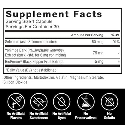 Force Factor Yohimbin Nahrungsergänzungsmittel für Männer, Yohimbe Rindenextrakt mit verbesserter Absorption für mehr Leistung, 6 mg Yohimbin Rindenkapseln mit natürlichen Inhaltsstoffen, wirkt schnell, 30 Kapseln