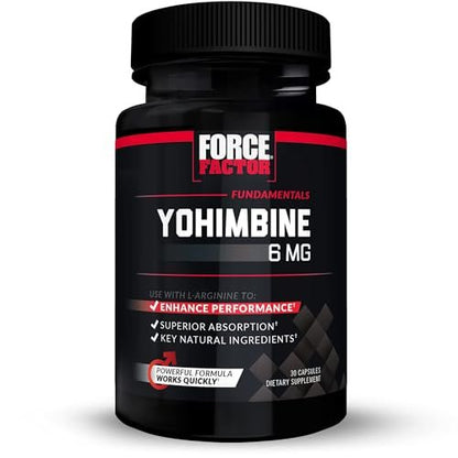 Force Factor Yohimbin Nahrungsergänzungsmittel für Männer, Yohimbe Rindenextrakt mit verbesserter Absorption für mehr Leistung, 6 mg Yohimbin Rindenkapseln mit natürlichen Inhaltsstoffen, wirkt schnell, 30 Kapseln