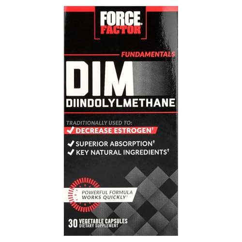 Force Factor DIM Kapseln – Diindolylmethan zur Senkung des Östrogenspiegels bei Männern und Frauen, fördert gesundes hormonelles Gleichgewicht, mit BioPerin für verbesserte Absorption, wirkt schnell, 300 mg, 30 Kapseln