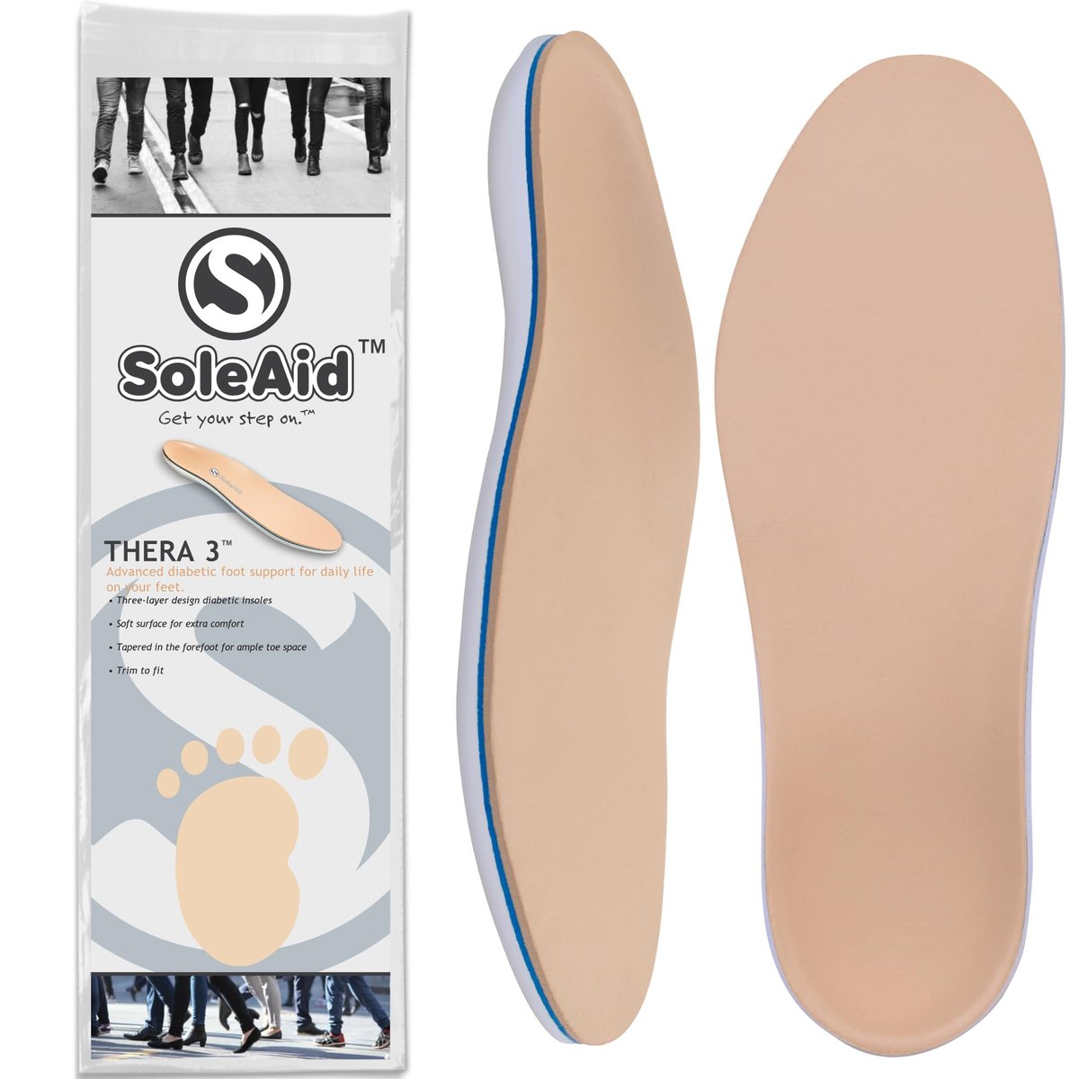 SoleAid Thera 3, 3-Schicht Diabetes Einlegesohlen - Leicht, Weich, Stoßdämpfend (Damen 11-12 / Herren 9-10)