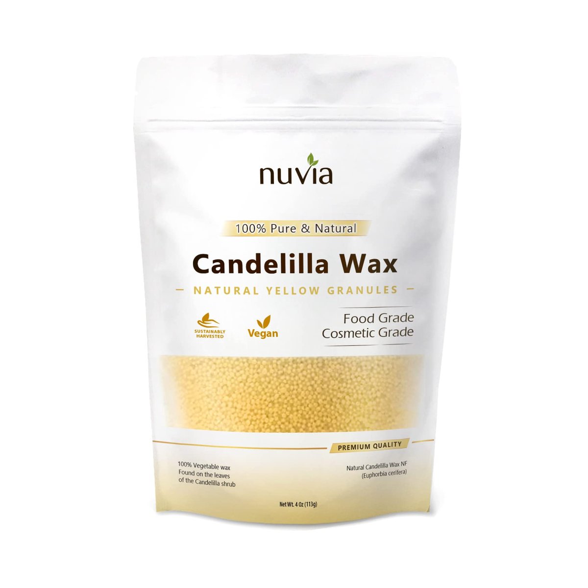 Candelilla-Wachs 100% rein & natürlich, vegan – pflanzliches Wachs in Granulatform, Lebensmittel- & Kosmetikqualität, 113 g (4 oz) von Nuvia Organics