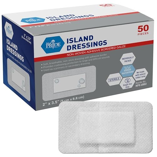 MED PRIDE Klebeverband mit Saugkissen 2x3 Zoll, Packung mit 50 Stück sterile Wundauflagen mit Rand, stark saugfähig, nicht haftend, latexfrei (2'' x 3,15'')