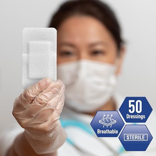 MED PRIDE Klebeverband mit Saugkissen 2x3 Zoll, Packung mit 50 Stück sterile Wundauflagen mit Rand, stark saugfähig, nicht haftend, latexfrei (2'' x 3,15'')