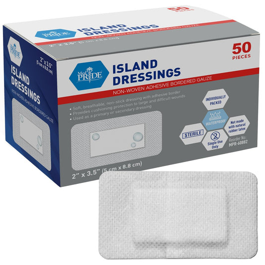 MED PRIDE Klebeverband mit Saugkissen 2x3 Zoll, Packung mit 50 Stück sterile Wundauflagen mit Rand, stark saugfähig, nicht haftend, latexfrei (2'' x 3,15'')