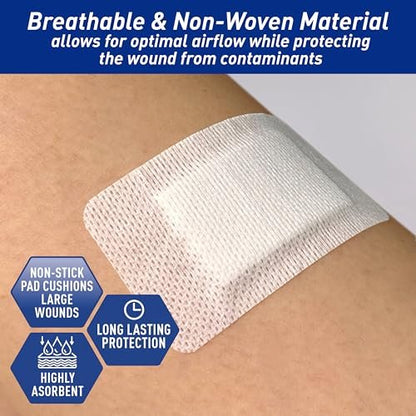 MED PRIDE Klebeverband mit Saugkissen 2x3 Zoll, Packung mit 50 Stück sterile Wundauflagen mit Rand, stark saugfähig, nicht haftend, latexfrei (2'' x 3,15'')