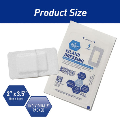 MED PRIDE Klebeverband mit Saugkissen 2x3 Zoll, Packung mit 50 Stück sterile Wundauflagen mit Rand, stark saugfähig, nicht haftend, latexfrei (2'' x 3,15'')
