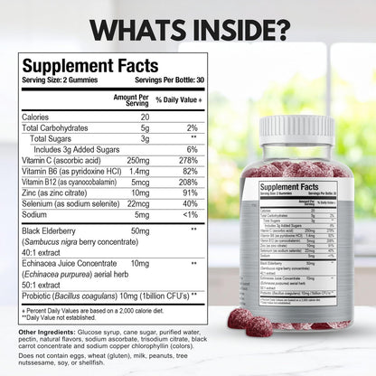 Viteey Multivitamin Gummis 8-in-1 mit Probiotika – Immunbooster für Erwachsene & Teenager – Vegan, Gelatinefrei, GMO-frei – Kaubare Beeren-Gummis zur Immunabwehr