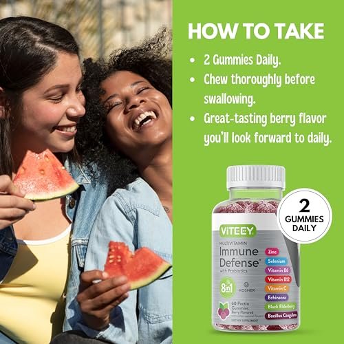Viteey Multivitamin Gummis 8-in-1 mit Probiotika – Immunbooster für Erwachsene & Teenager – Vegan, Gelatinefrei, GMO-frei – Kaubare Beeren-Gummis zur Immunabwehr