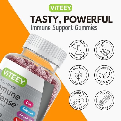 Viteey Multivitamin Gummis 8-in-1 mit Probiotika – Immunbooster für Erwachsene & Teenager – Vegan, Gelatinefrei, GMO-frei – Kaubare Beeren-Gummis zur Immunabwehr