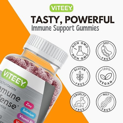 Viteey Multivitamin Gummis 8-in-1 mit Probiotika – Immunbooster für Erwachsene & Teenager – Vegan, Gelatinefrei, GMO-frei – Kaubare Beeren-Gummis zur Immunabwehr